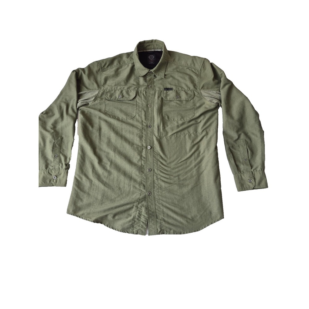 Wrangler ATG Button Up Shirt‎ Mens Large Green Outdoor Hiking Fishing Stretch